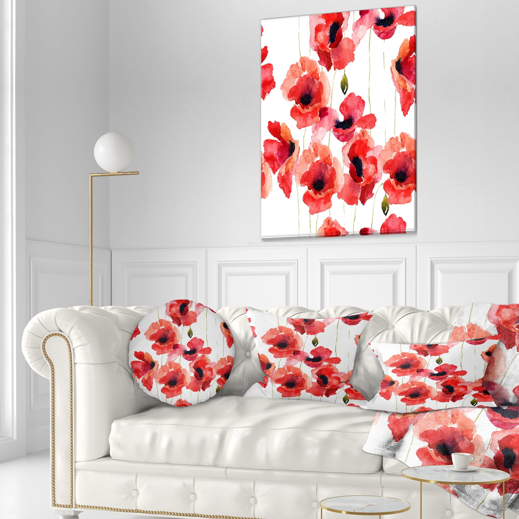 Designart Stylized Poppy Flowers Illustration - Floral Throw Pillow - 12x20
