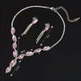 thumbnail image 6 of Hyasfey 3Pcs/Set Necklace Earring Set Shiny Rhinestone Geometric Tassel High Gloss Decorate Hypoallergenic Fashion Pink Faux Crystal Prom Wedding Jewelry Sets Anniversary Gift, 6 of 8
