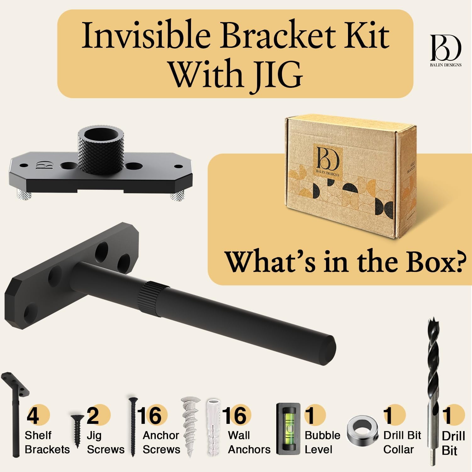 Invisible Floating Shelf Bracket 5 Inch Rod 1/2 inch Diameter Heavy Duty with Jig – Hidden Metal Mantel Mount for Wall Shelves – Floating Shelf Hardware for Bathroom, Kitchen & Living Room (4 Pack)