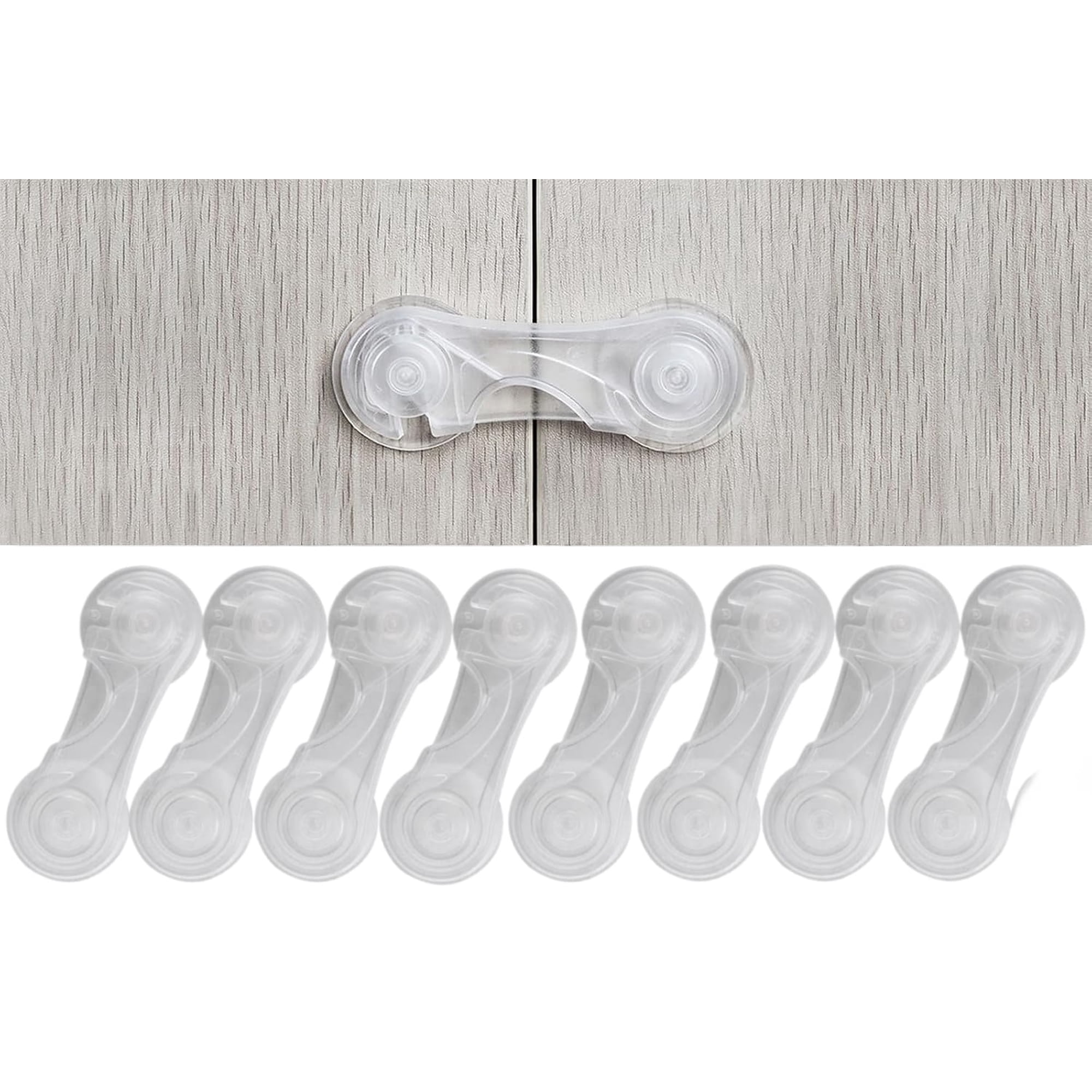 Baby Proofing Cabinet Locks (8 Pack) - No Drilling Child Safety Latches for Drawers, Fridge, Cupboards, Closet & Pantry Doors; Toddler Proof Lock, Transparent