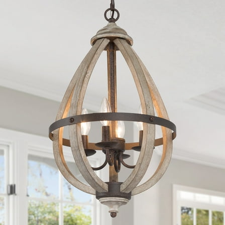LNC 4-Light Farmhouse Rusty Bronze and Distressed Wood Drop Globe Mini Chandelier