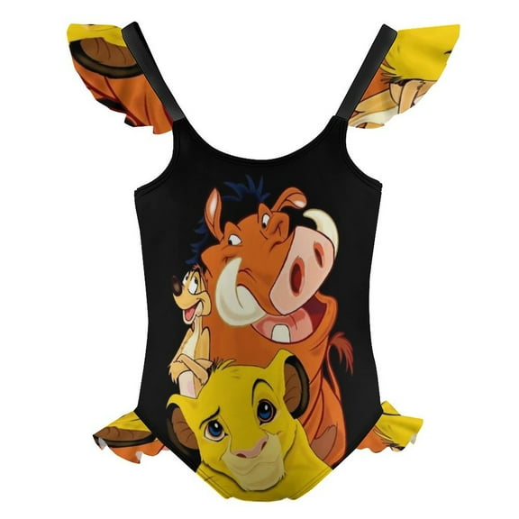 Girls Lion Kin One Piece Swimsuit Kids Cute Ruffle Bathing Suit Cartoon Swimwear