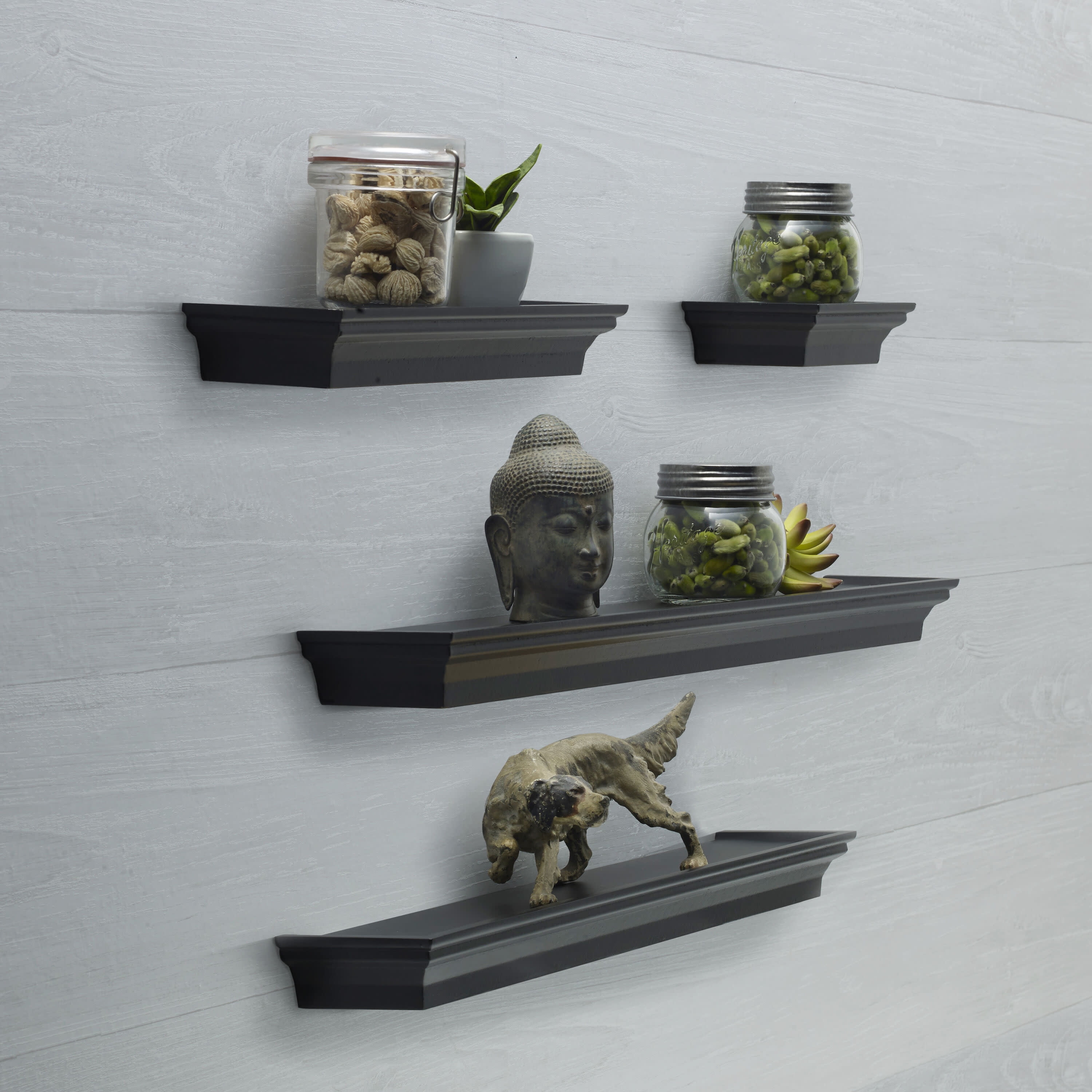 Melannco Floating Wall Shelves Set of 4 Black
