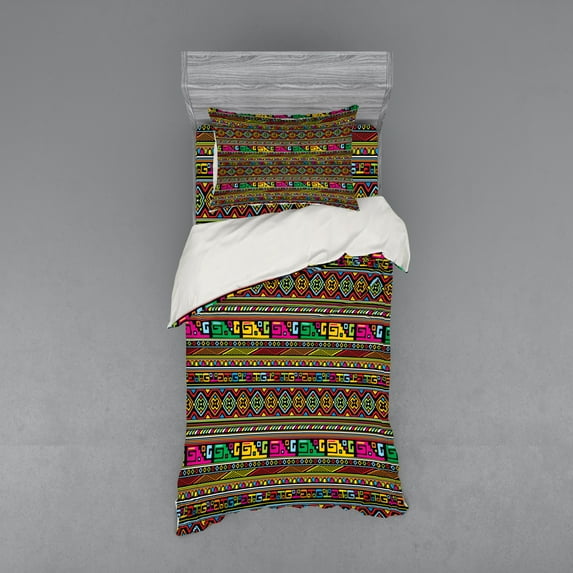 Ambesonne African Bedding Set 3 Pcs, Colorful Indigenous Art, Twin XL, Multicolor