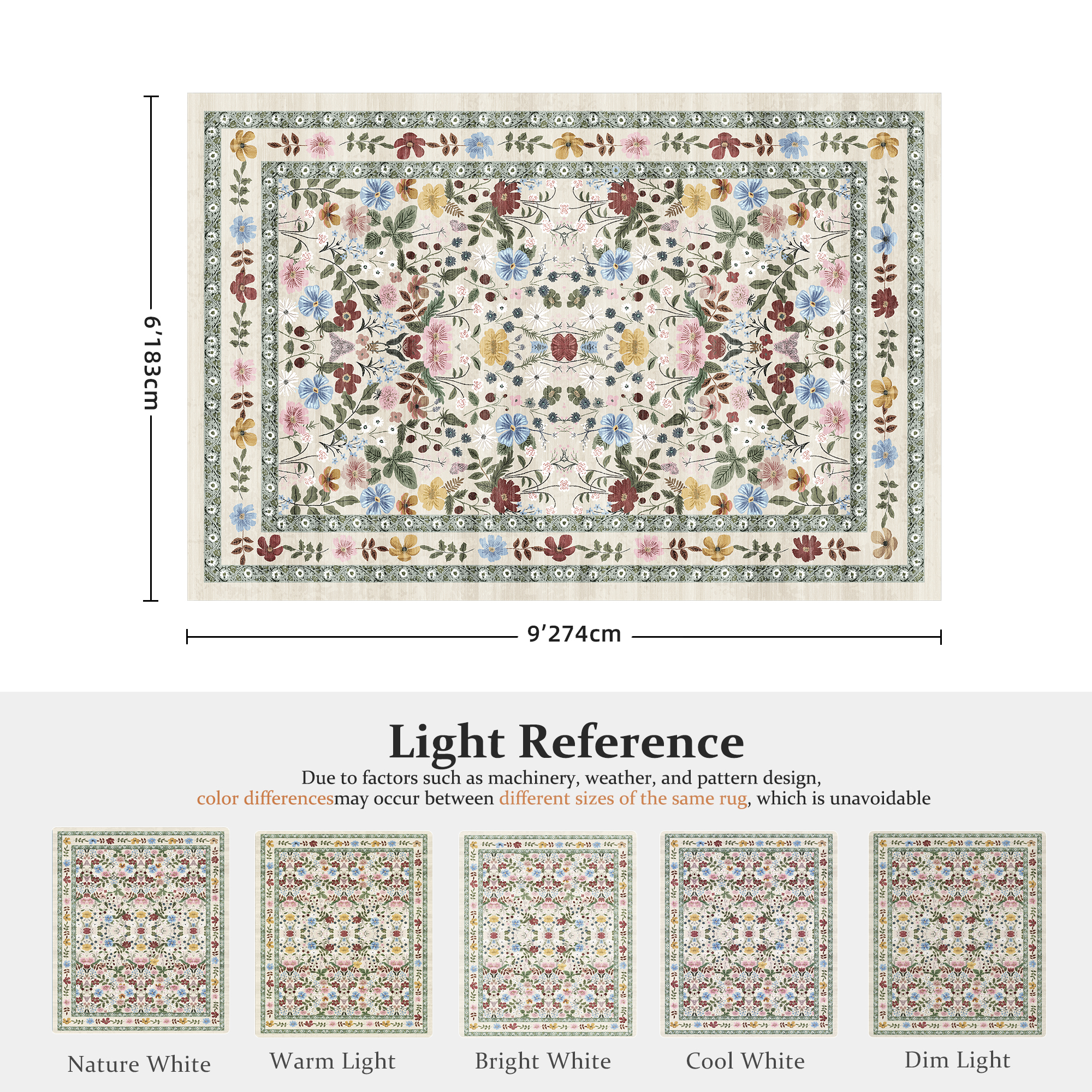 ATHOPE 6x9 Area Rugs for Living Room Bedroom, Floral Washable Soft Low Pile Rug with Non-Slip Backing, Large Vintage Distress Print Pattern Carpet, Beige Green Floral