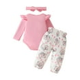 thumbnail image 3 of JDEFEG Baby Girl Clothes Set Long Sleeve Romper Pants Set Cute Baby Clothes for Girls Fall Winter Alphabet Print Crawling Pantsuit Includes Headband for 0 to 18 Months Pink 3-6 Months, 3 of 9