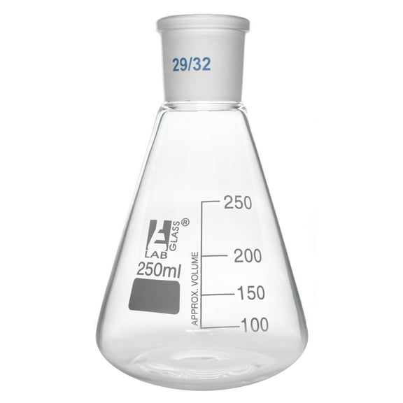 Conical Flask, 250ml - With Interchangeable Joint, Socket Size 29/32 - White Graduations - Borosilicate Glass - Eisco Labs