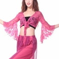 thumbnail image 2 of Qulqfy Tie Front Bolero Shrug Women Flare Sleeve Lace Sheer Flowy Latin Dance Cardigans Pink Tops for Women, 2 of 7