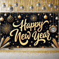 thumbnail image 6 of Gold Theme Happy New Year Banner Festive New Year Display Star Pattern Firework Design Festive Backdrop for New Year Party Holiday Celebration Indoor Decoration, 6 of 9