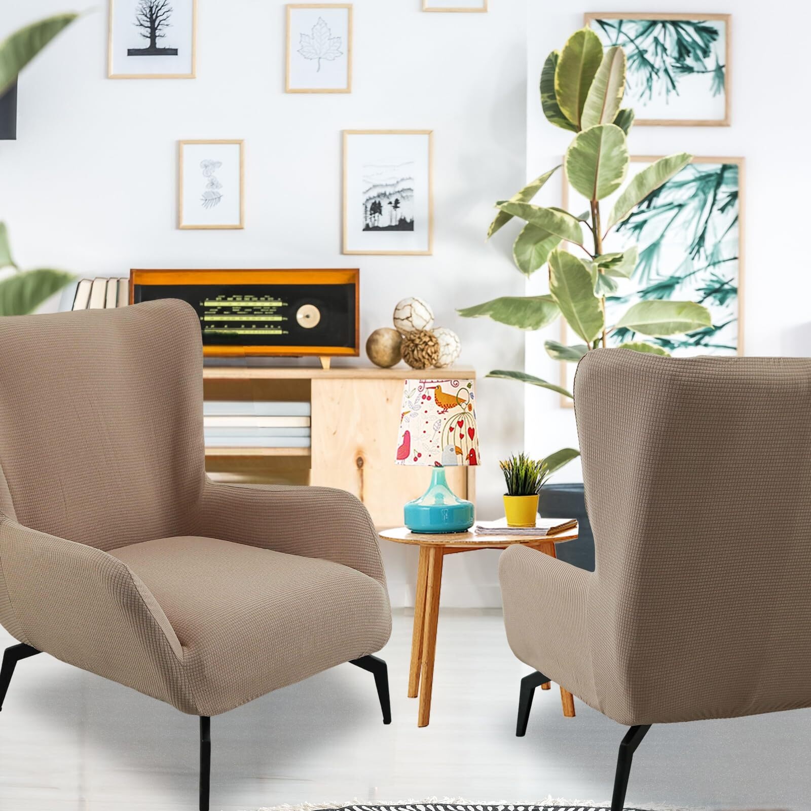 BH-JJSMGS Mid Century Modern Accent Chair Cover Jacquard Armchair Slipcover Soft Armchair Sofa Covers Removable Washable Chair Covers with Arms Furniture Protector for Living Room