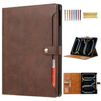 Flip Case for Apple iPad Pro 13 Inch 2024, with Pencil Holder Smart Cover Auto Sleep Wake Protective Cards Slots Documents Pocket Stand Snap Closure Case for iPad Pro 13 Inch M2, Coffee