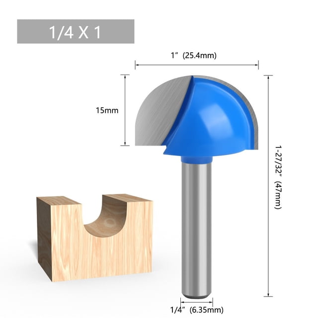 Round Bottom Router Bits 6.35mm Shank Core Box Milling Cutter Woodworking