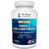 Dr. Berg Omega-3 Cod Liver Oil Softgels – 1250 mg Fish Oil with EPA DHA, Natural Lemon Flavor, 60 Count