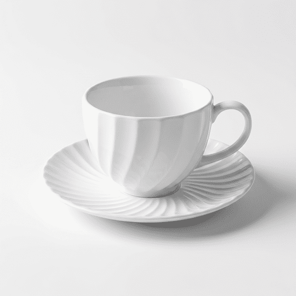 HEETHYCOOL Matte White Striped Coffee Mug with Saucer 8oz - Glazed Ceramic Tea Set, Minimalist Solid Color Drinkware for Kitchen