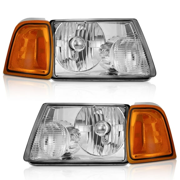 WEELMOTO for 2001-2011 ford Ranger Headlights Assembly,Headlamp Replacement for 01-11 ford Ranger Chrome Housing Amber Reflector Left Right Pair Set