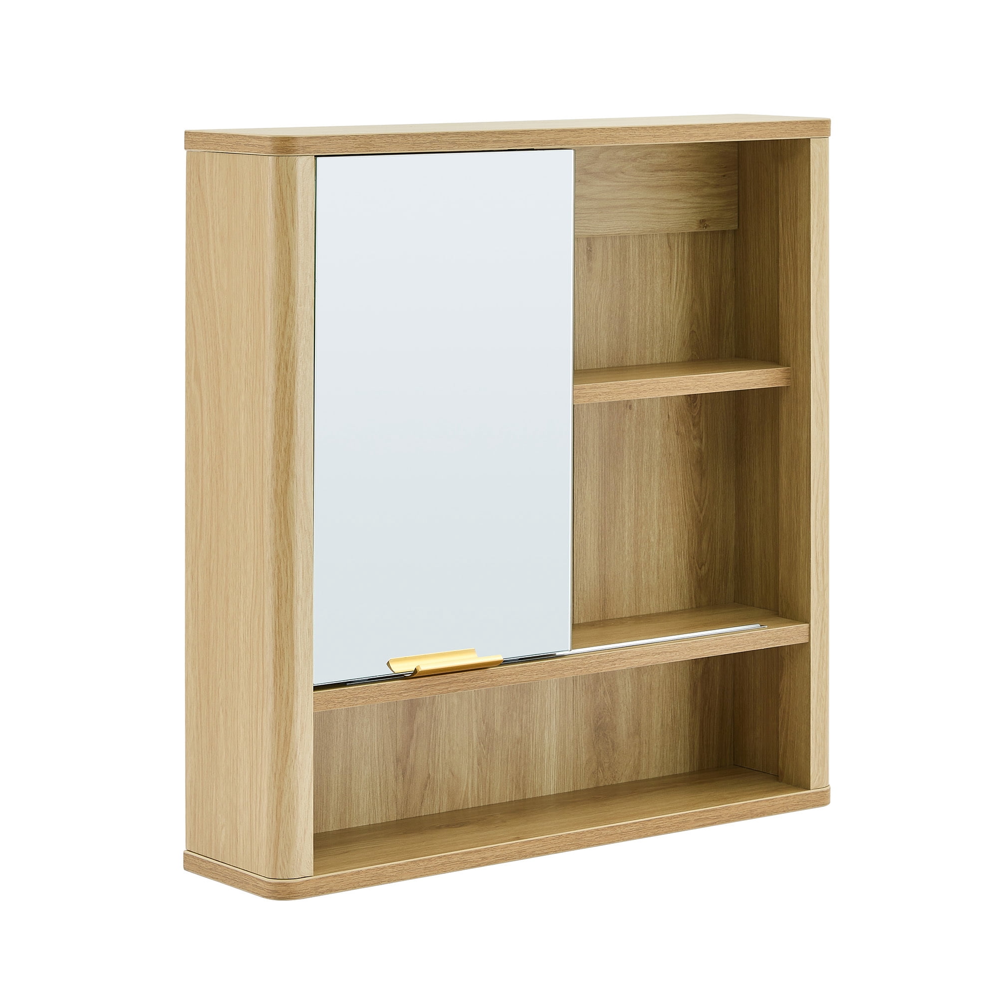 Leumius Wall Mounted Mirror Cabinet,Bathroom Storage Cabinet with Single Door and Open Shelves, Multipurpose Wall Organizer for Bathroom Vanity Laundry Room Natural