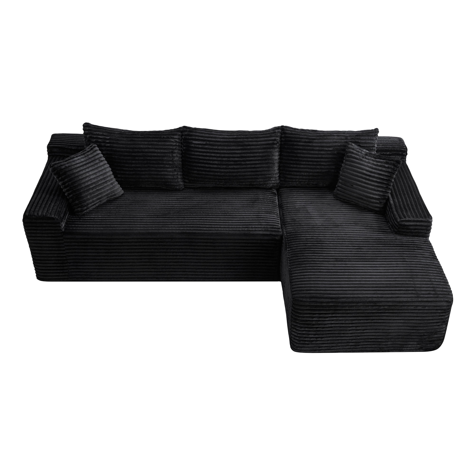 Leumius 94.5 Inch Modular Sectional Couches for Living Room,Modern Upholstered Deep Seat Cloud Couch,Corduroy L-Shape Sofas Couches,No Assembly Required,Black-Right Facing Chaise