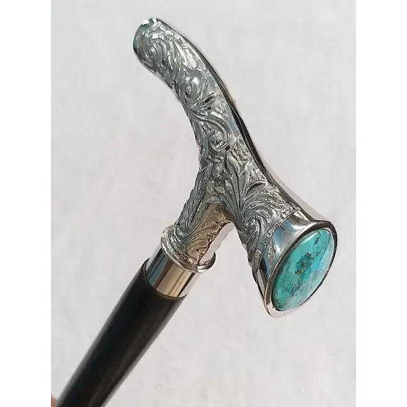 Global Antiques Walking Stick Silver Handle in Chrome Finish Handmade Walking Cane Head Replacement Handle for Men and Women's