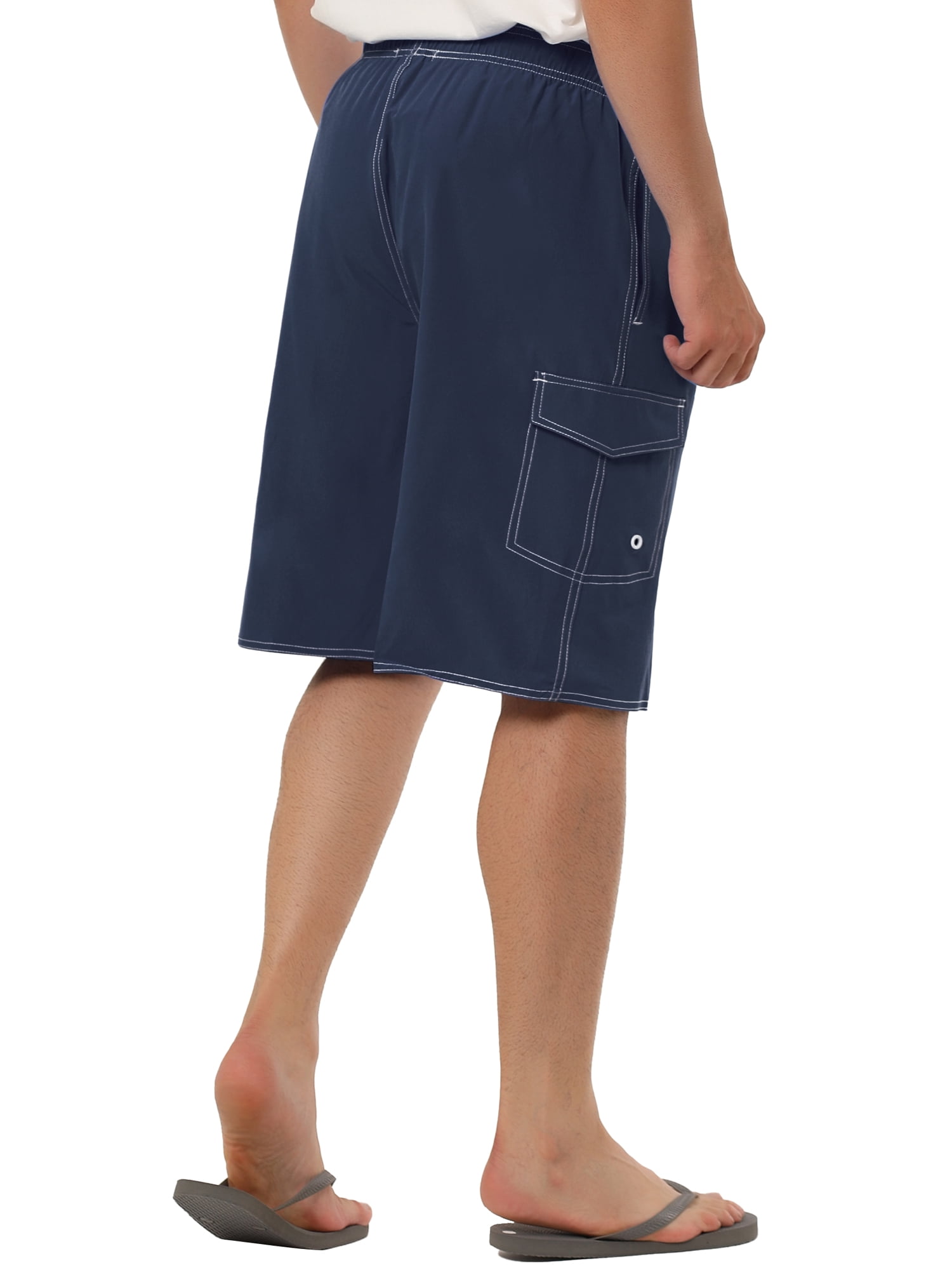 INSPIRE CHIC Father's Day Men's Shorts Summer Drawstring Elastic Waist Solid Beach Board Swim Shorts 36 Dark Blue