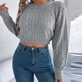 thumbnail image 2 of DHFJKG Women's Sweaters Cropped Top Knitted Hollow Out Long Sleeve Pullover Crop Sweater Autumn Winter Stylish Jumper Tops, 2 of 7