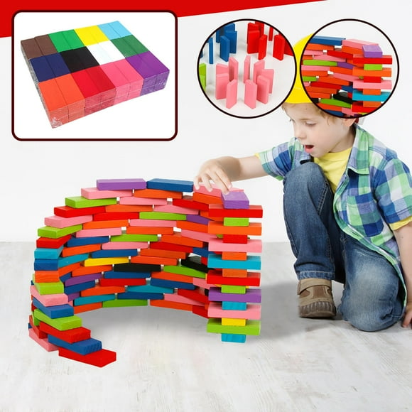 LINMOUA 120 Pieces of Rainbow Dominoes Wooden Infant And Young Children Early Education Educational Toys