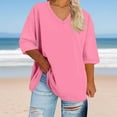 thumbnail image 4 of cocolona Womens Plus Size Summer 3/4 Sleeve Tops Oversized V Neck Lightweight T-shirts Fashion Casual Solid Color Blouse XL, 4 of 5