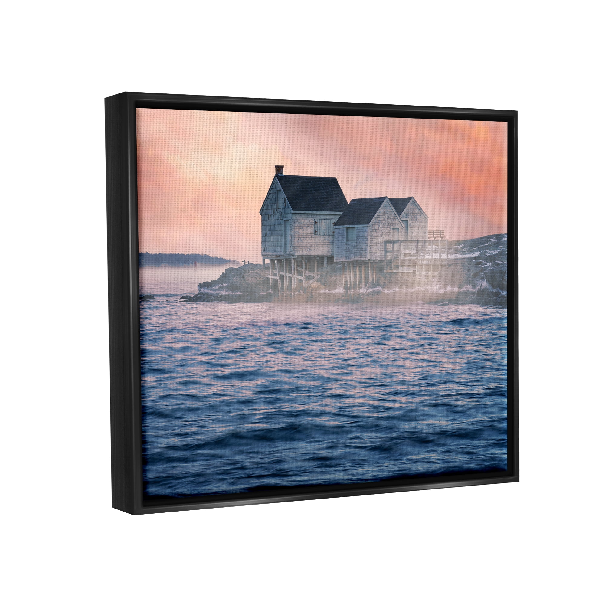 Stupell Coastal Cottage Seaside Ocean Waves Landscape Photography Black Floater Framed Art Print Wall Art