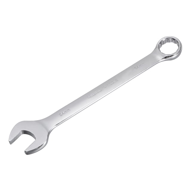 Uxcell Metric 34mm 12-Point Box Open End Combination Wrench Chrome Finish, Cr-V