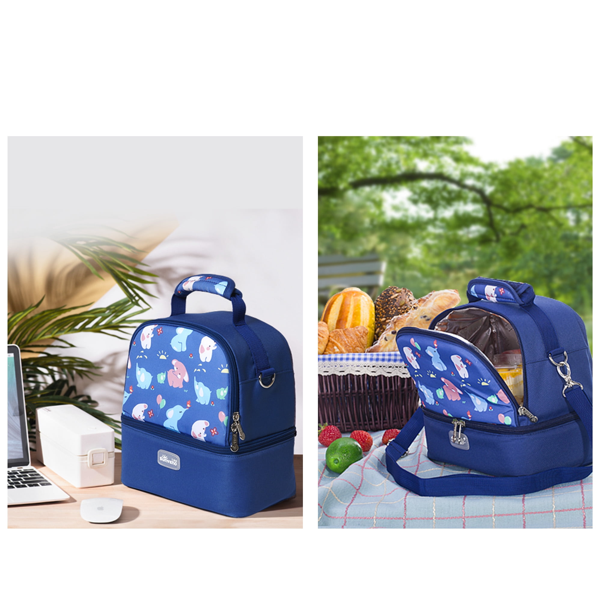 Sunveno Insulated Polyester Lunch Box for Unisex, Solid Print, Elephant