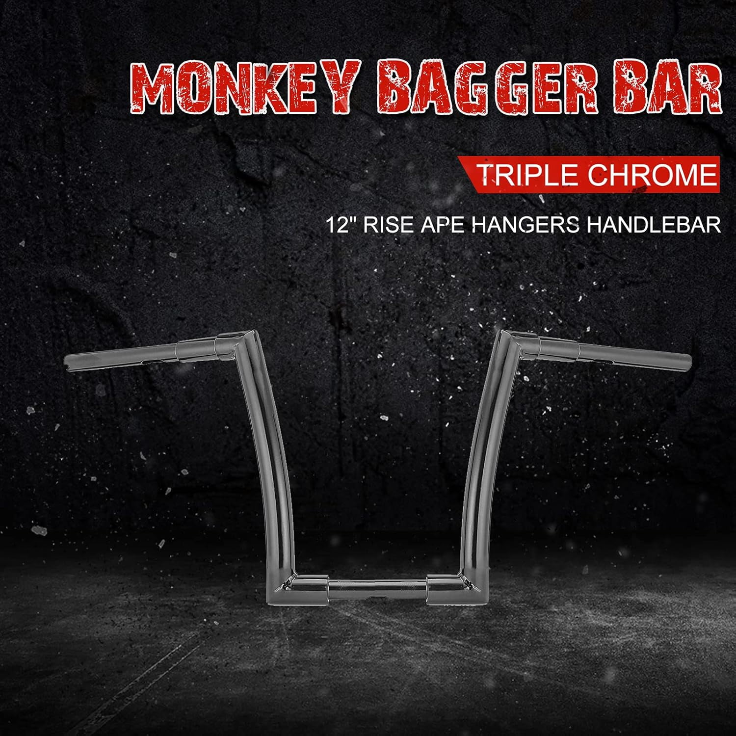 Wsays 12" Rise Ape Handlebar 1.5" Fat Monkey Bar Handlebar Black Compatible with Harley Softail Sportster XL 883 1200 Dyna with Road King 1994-2022 with Road Glide 1998-2013 Model