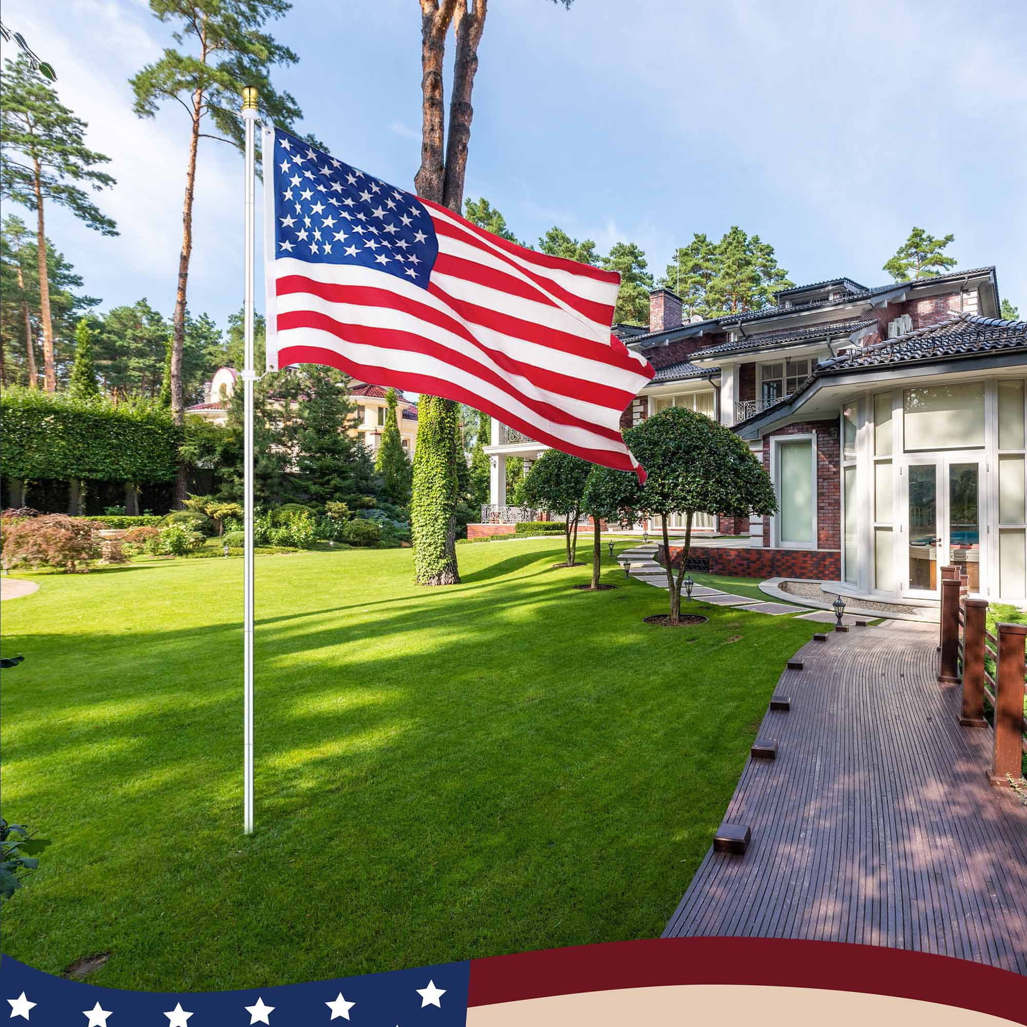 Yescom Bravery 10Ft Sectional Flag Pole Kit Aluminum Outside Inground Yard Garden with 3'x5' USA Flag Ball Top Silver