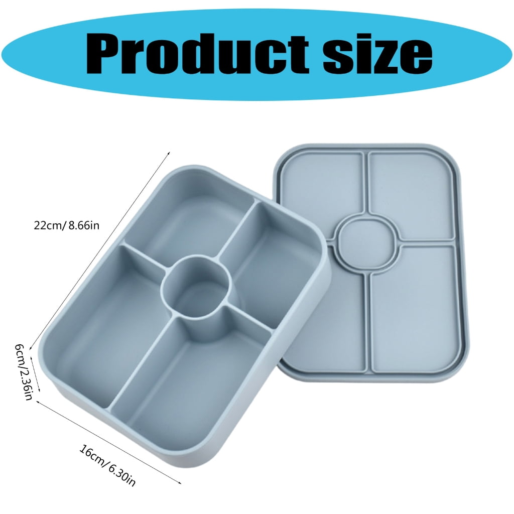 5 Compartment Silicone Lunch Box With Detachable Sauce Container Leak proof Microwave Safe Bentos Box For Office School