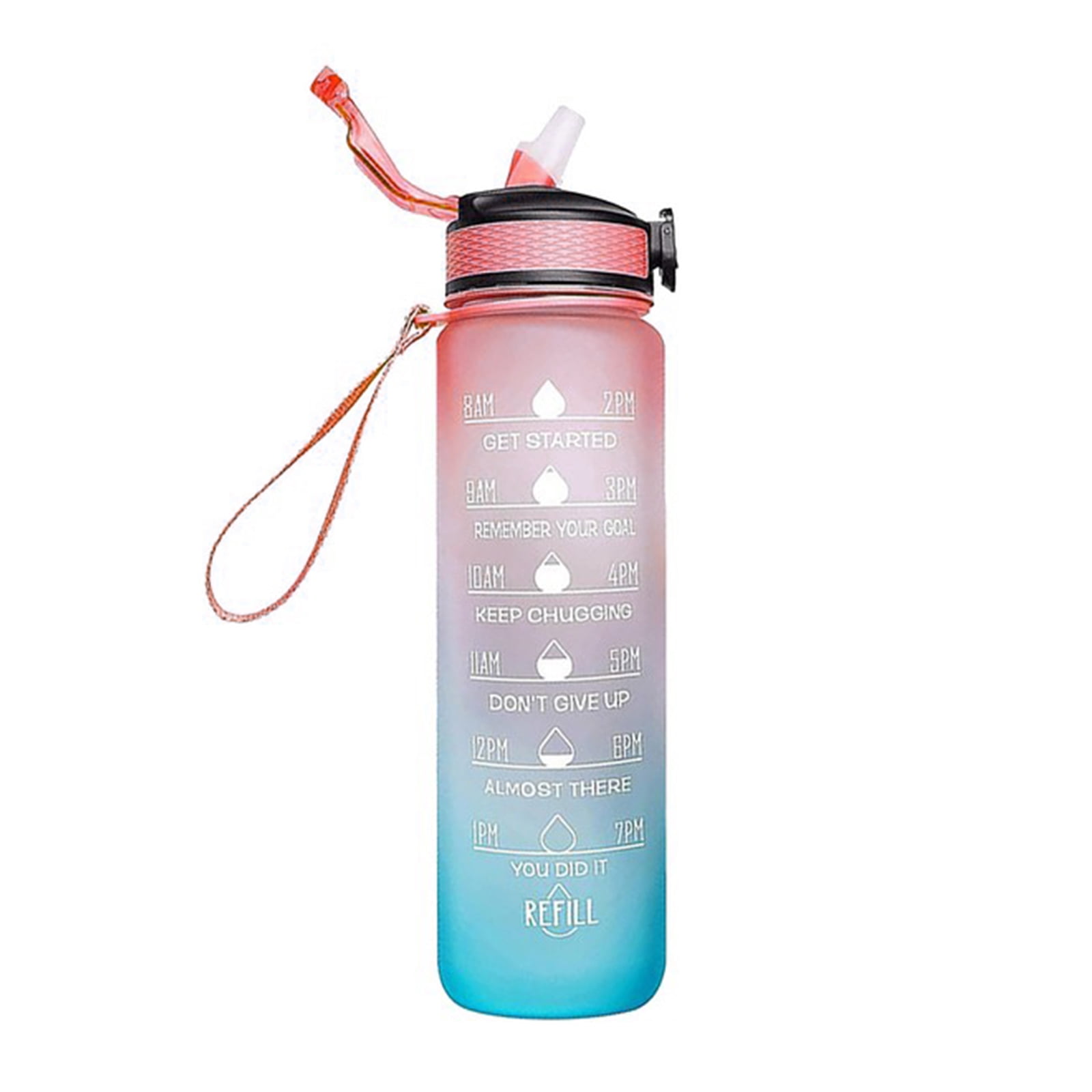 32 oz Plastic Sport Water Bottle Flip Top Lid with Motivational Time