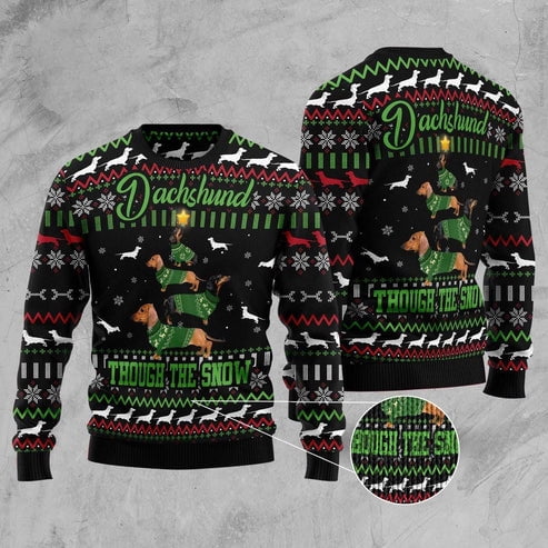 Dachshund Through Snow Christmas 3D Christmas Sweater, Funny Xmas Sweater, Sweater Xmas