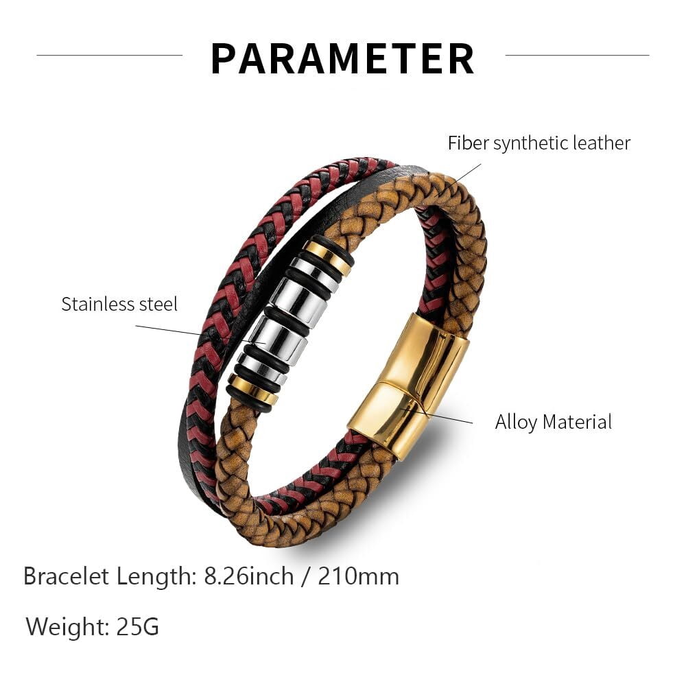 Inpasne Men's Leather Bracelet Braided Wristband Bangle Stainless Steel Bracelet Jewelry Gifts for Men Husband Dad