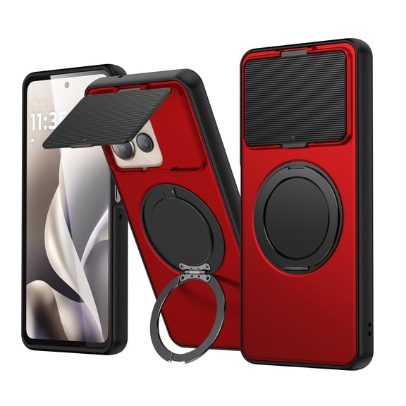 CaseArtistry New Phone Case For Moto G (2026) & Moto G Play (2026) & Moto G 5G (2025), Shockproof Ring Kickstand Rugged Magnetic Case Flip Camera Cover, Red