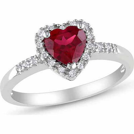1 Carat T.G.W. Created Ruby and 1/10 Carat T.W. Diamond Sterling Silver Heart Ring