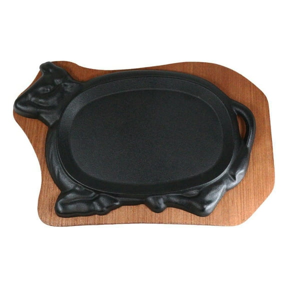 Personal Size Cow Shaped Cast Iron Unseasoned Sizzling Fajita Pan Skillet Set