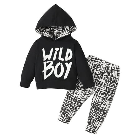 

NZRVAWS Toddler Boys Outfits 2T Baby Boys Letter Print 3T Baby Boys Hoodies Elastic Pants 2Pcs Clothes Set Black