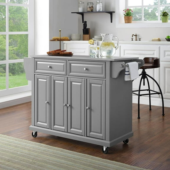 Crosley Furniture Stainless Steel Metal Top Kitchen Cart in Gray/Chrome