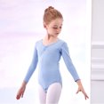 thumbnail image 5 of CYRBOKO Girls Competition Ballet Leotard, Long Sleeve Performance Training Cotton Dancewear Clothes Light Blue Size 8-9 T, 5 of 5