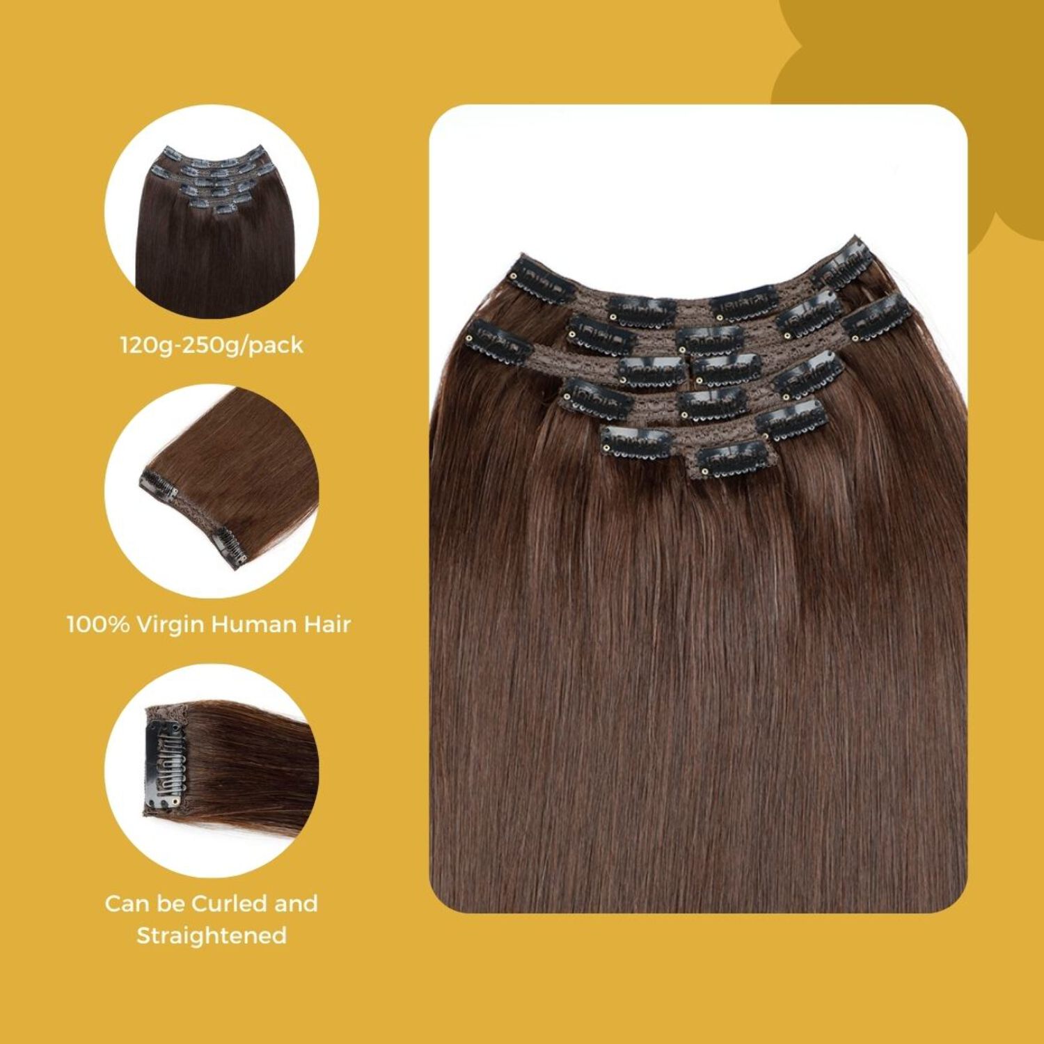 Chocolate Brown Straight Clip Ins -7 Pcs with a Free Eye Lash Extensions