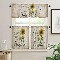 3 Piece Sunflower Kitchen Curtain and Valances Set, Farm Sunflower Curtains Set Rod Pocket Tier Short Curtains for Living Room Cafe Window Curtains for Bedroom Vintage Sunshine Bee Letter