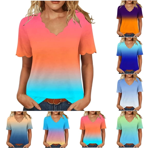 SROBPTY Womens T-Shirts Print V Neck Short Sleeve Breathable Summer Tops for Daily Use