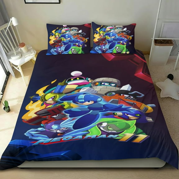 megaman Themed Bed Sheet Set Three Piece Set 53x79 Inches Comfortable And Skin Friendly Unique Design Creating A Star Studded Night Home Decor Gifts For Family Friends fans