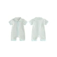 thumbnail image 2 of BemeyourBBs Newborn Baby Boy Girl Summer Clothes 0 3 6 Months Plaid Romper One Piece Outfit Short Sleeve Turn-down Collar Zipper Jumpsuits Shorts, 2 of 9