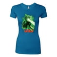 thumbnail image 2 of Catzilla Parody Taking Over City | Womens Cat Lover Slim Fit Junior Tee, Turquoise, X-Large, 2 of 3
