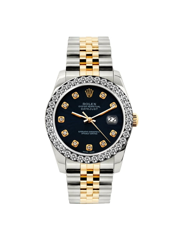 Pre-Owned Rolex Datejust 26mm Black Dial Two-Tone Bracelet Watch With Diamond Bezel