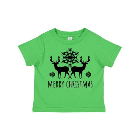

Inktastic Merry Christmas Black Reindeer Silhouette with Snowflakes Gift Toddler Boy or Toddler Girl T-Shirt