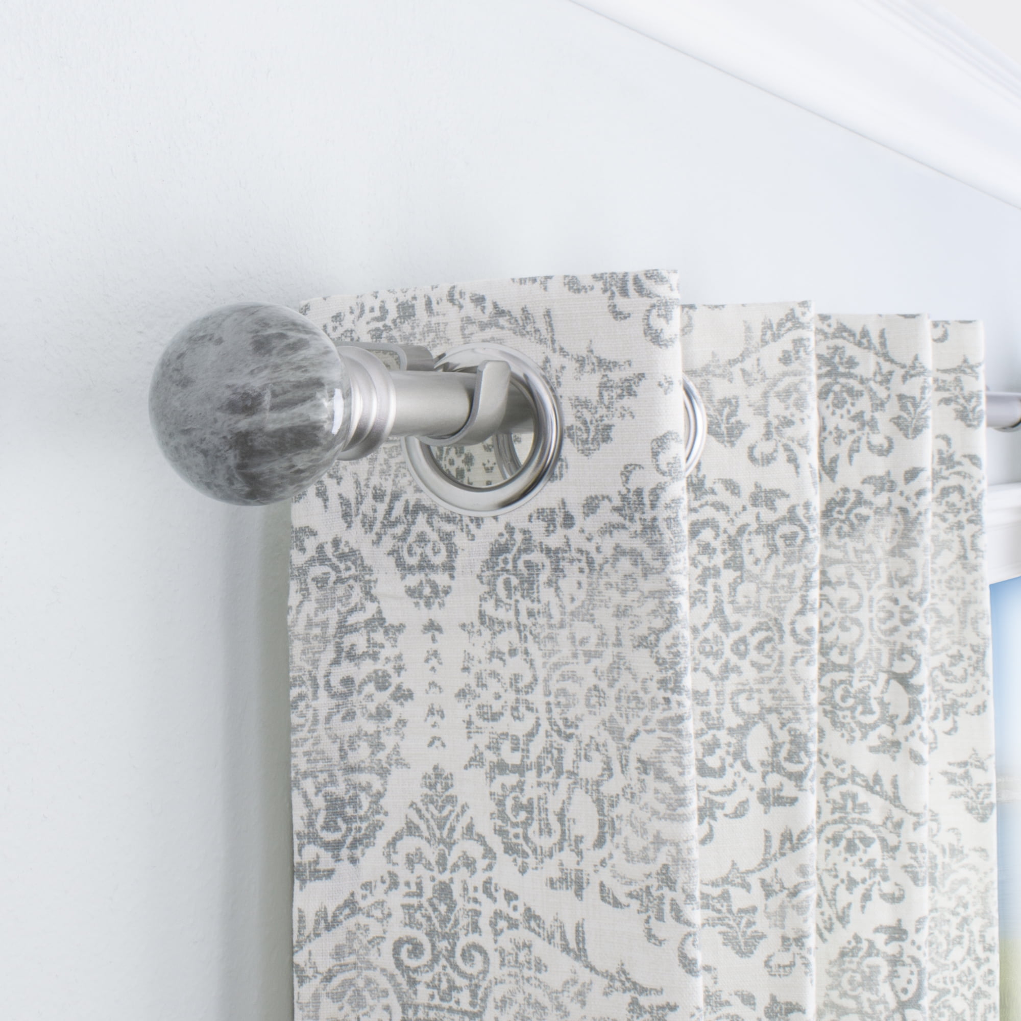 Decopolitan 1" Antique Silver Marble Adjustable Curtain Rod, 36-72"